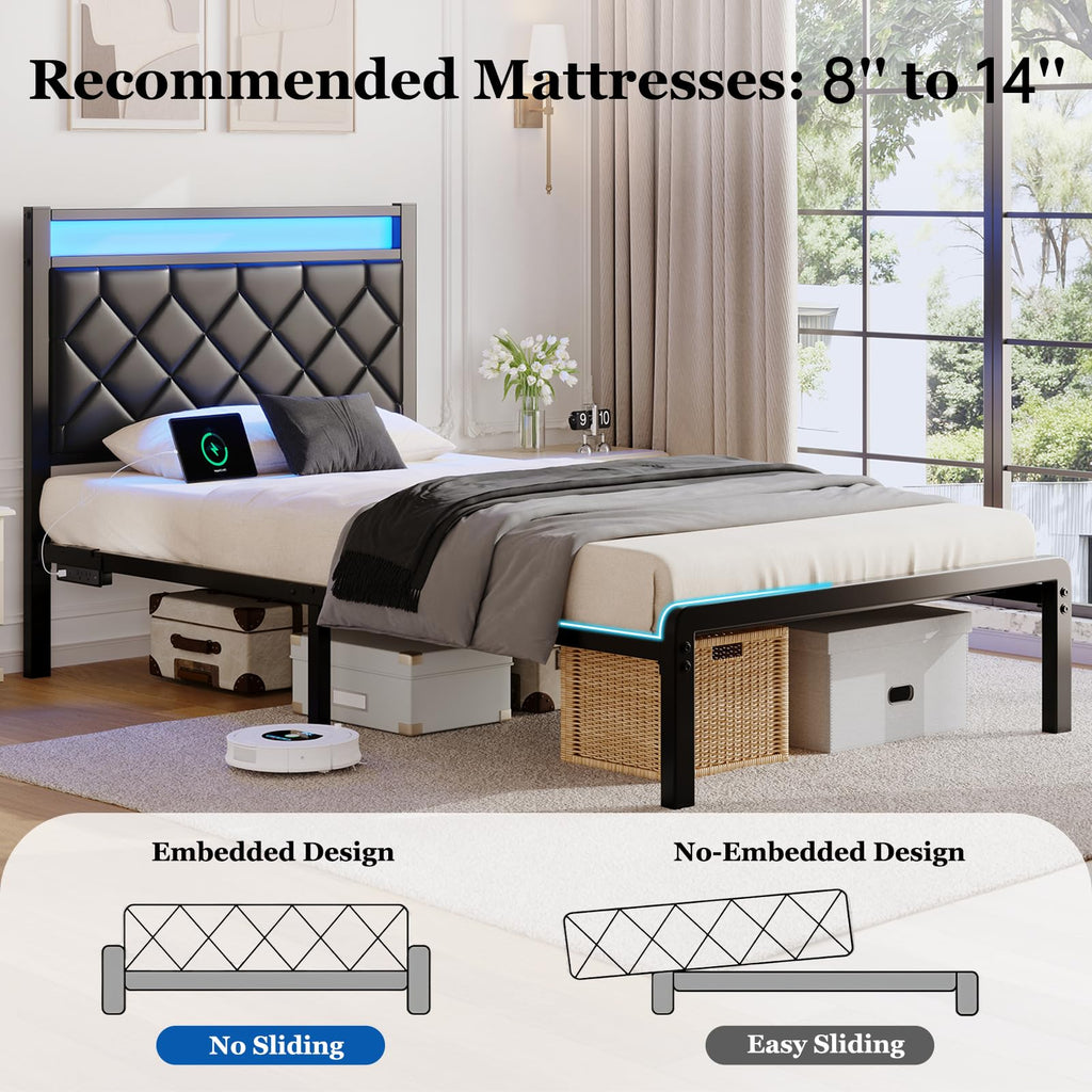 Twin Platform Bed Frame with Charging Station I125