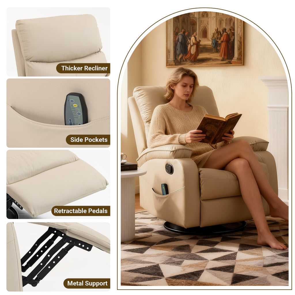 Beige Leather Swivel Rocking Recliner Chair Q370
