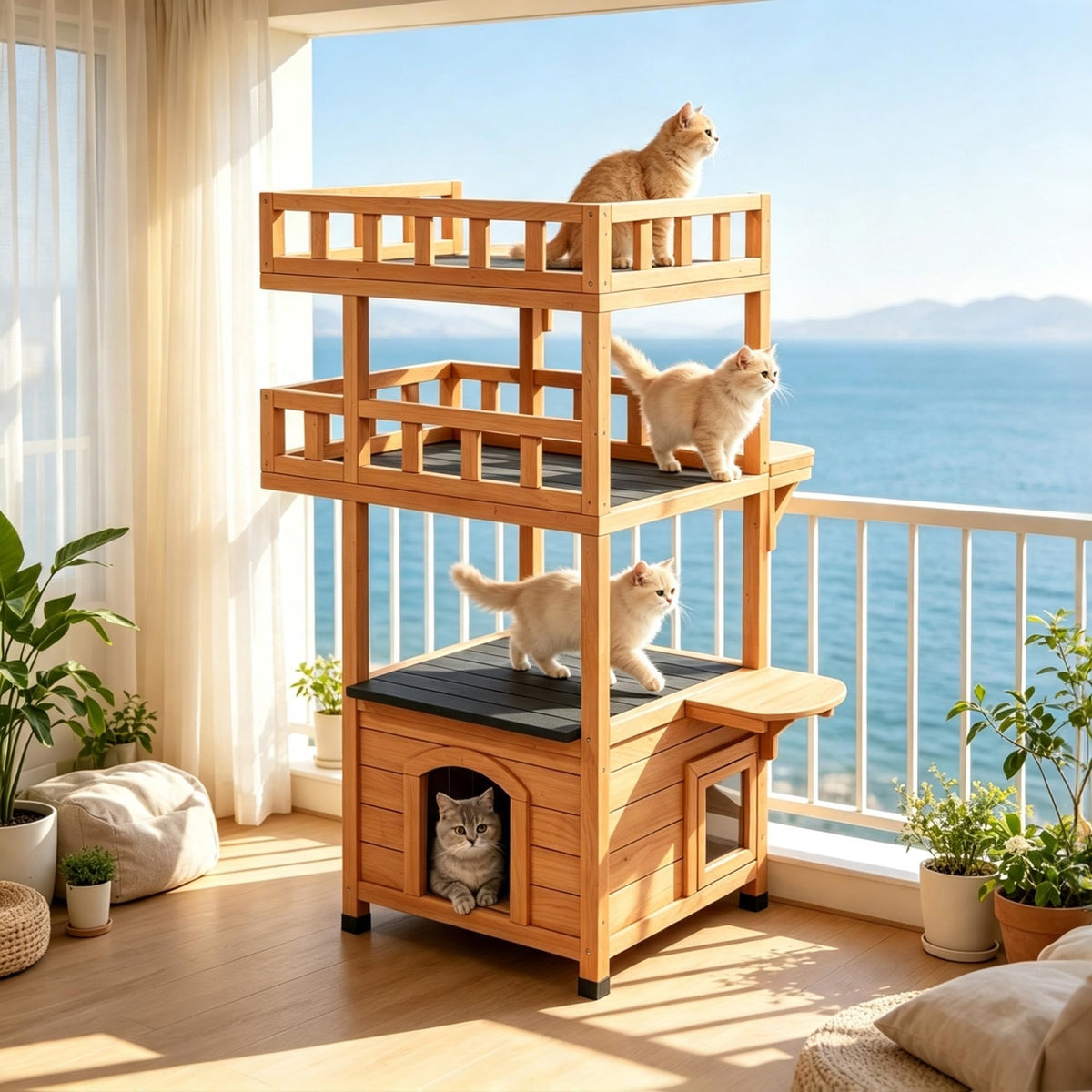 Outdoor Cat Tree Tower with Enclosed Condo I894065