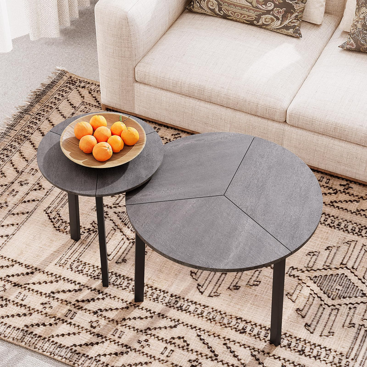 Small Round Nesting Coffee Table Set of 2 N1018