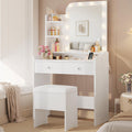 White Vanity Desk with Mirror Lights and Storage Stool C118596