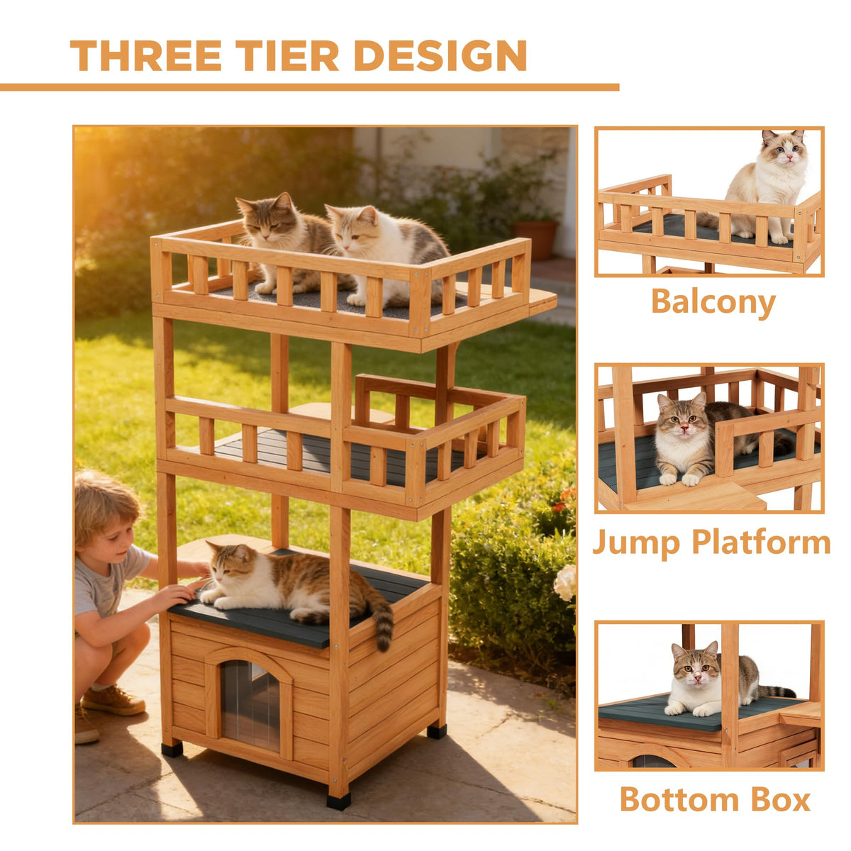 Outdoor Cat Tree Tower with Enclosed Condo I894065