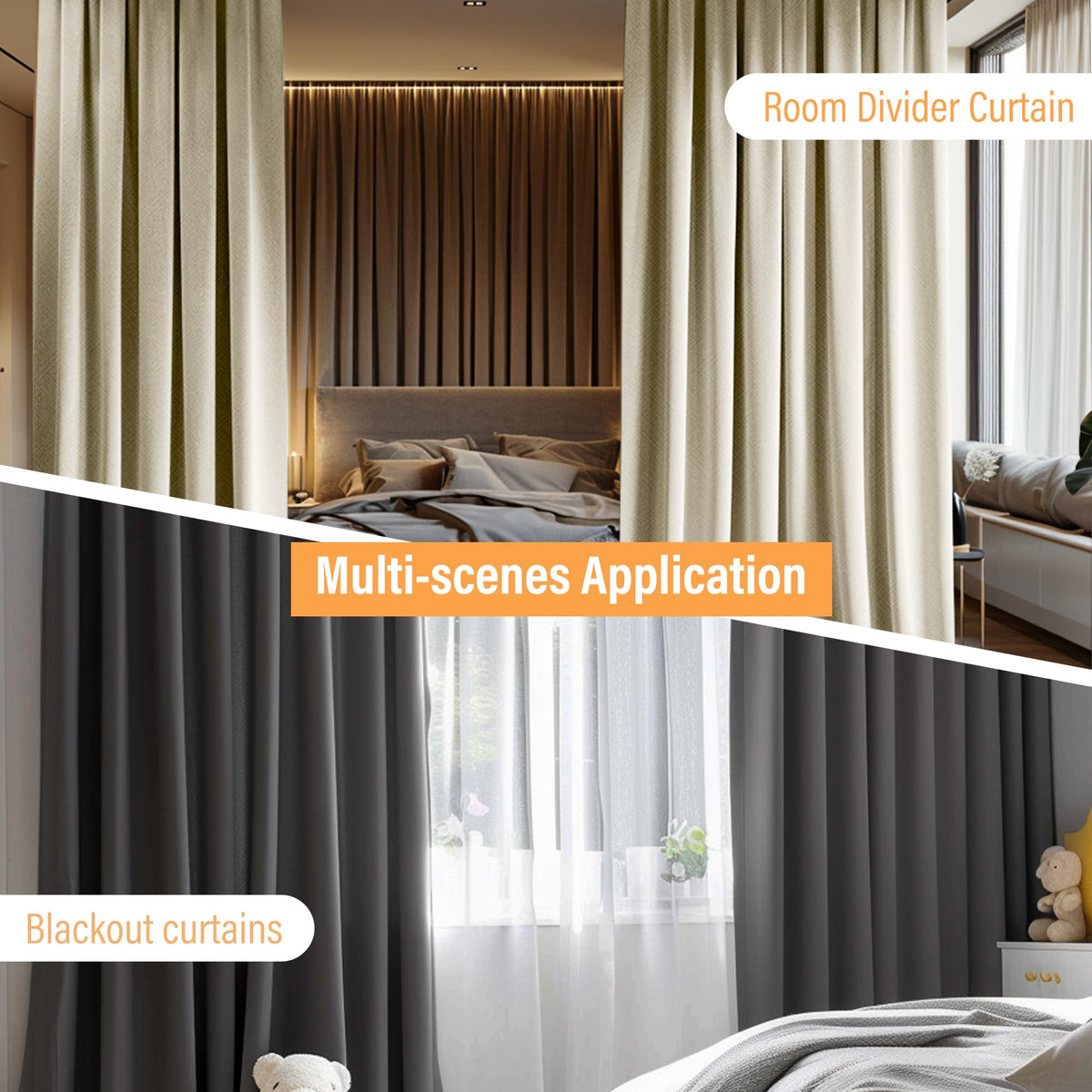 Blackout Room Divider Curtains with Ceiling Tracks Set D56396