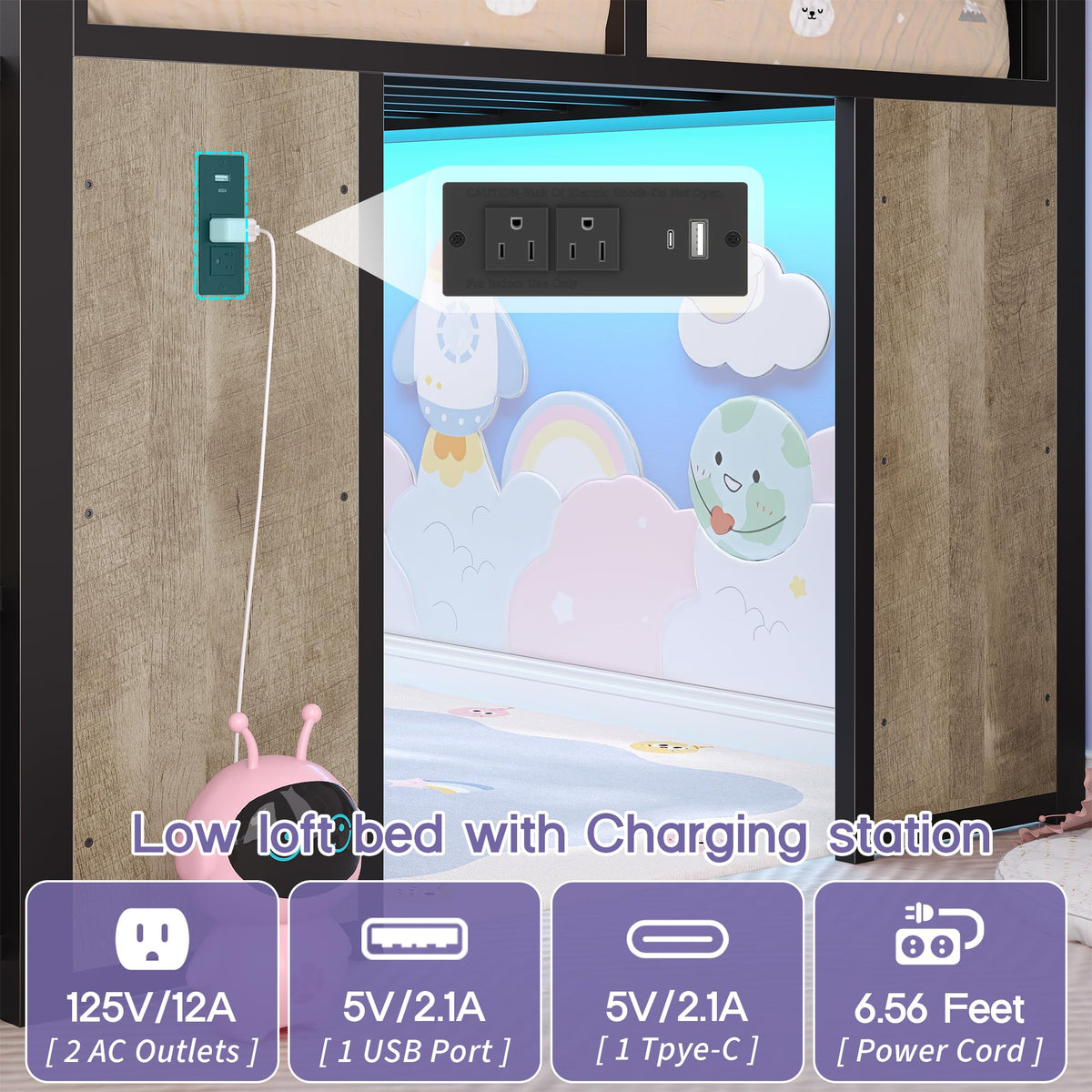 Twin Size Low Loft Bed with Storage V98066
