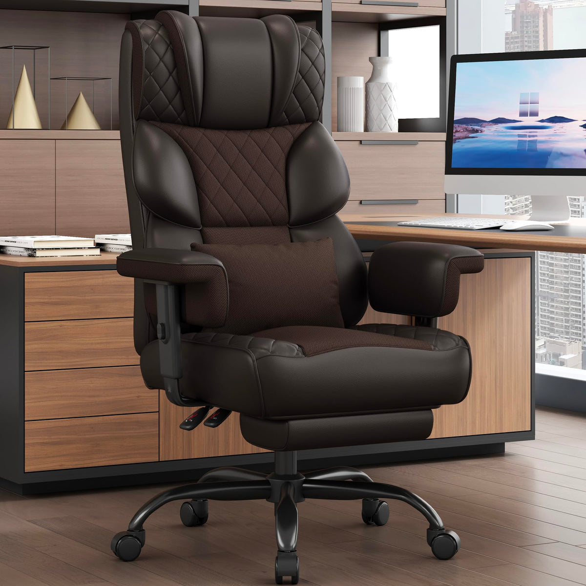 Brown Ergonomic High Back Office Chair with Footrest K351829