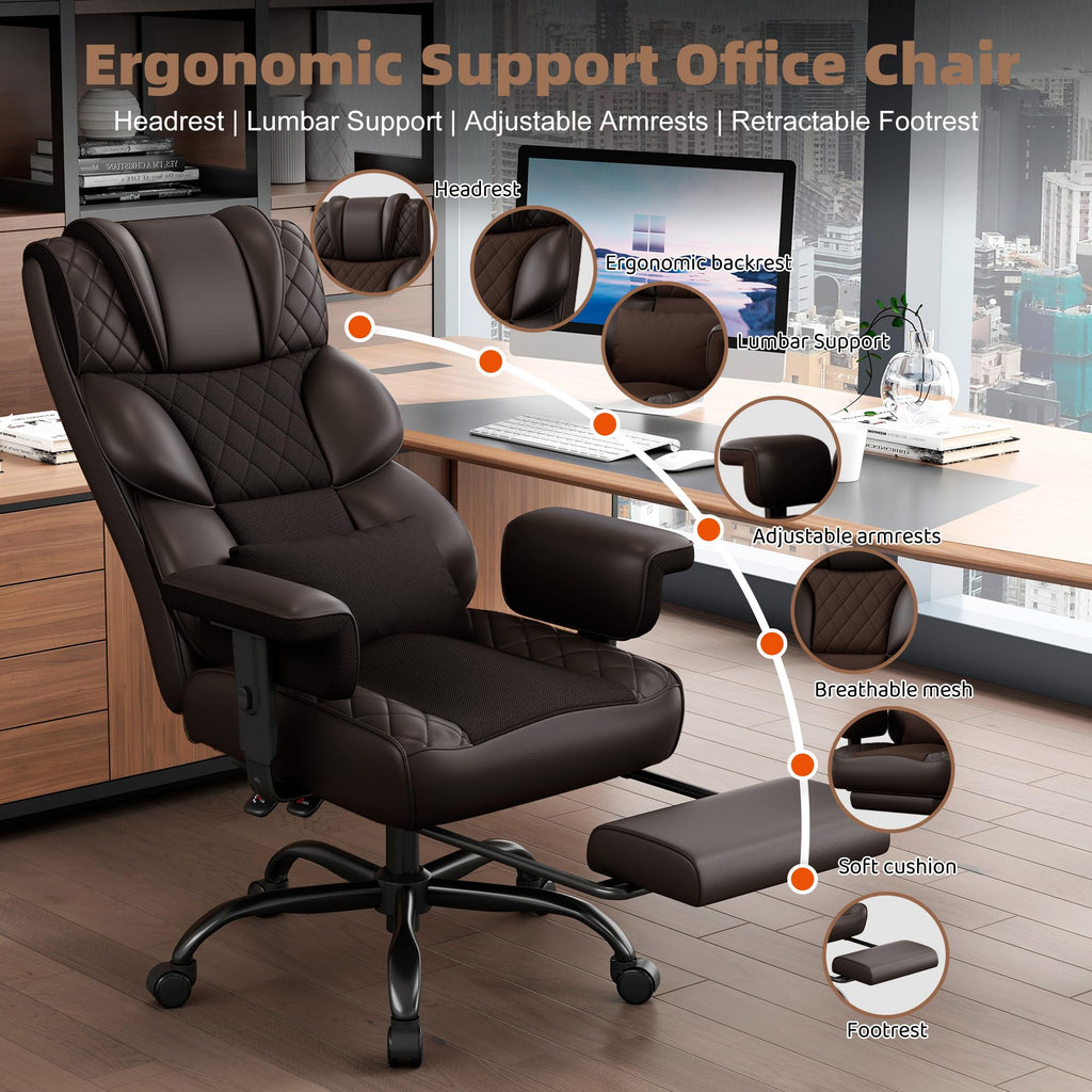 Brown Ergonomic High Back Office Chair with Footrest K351829