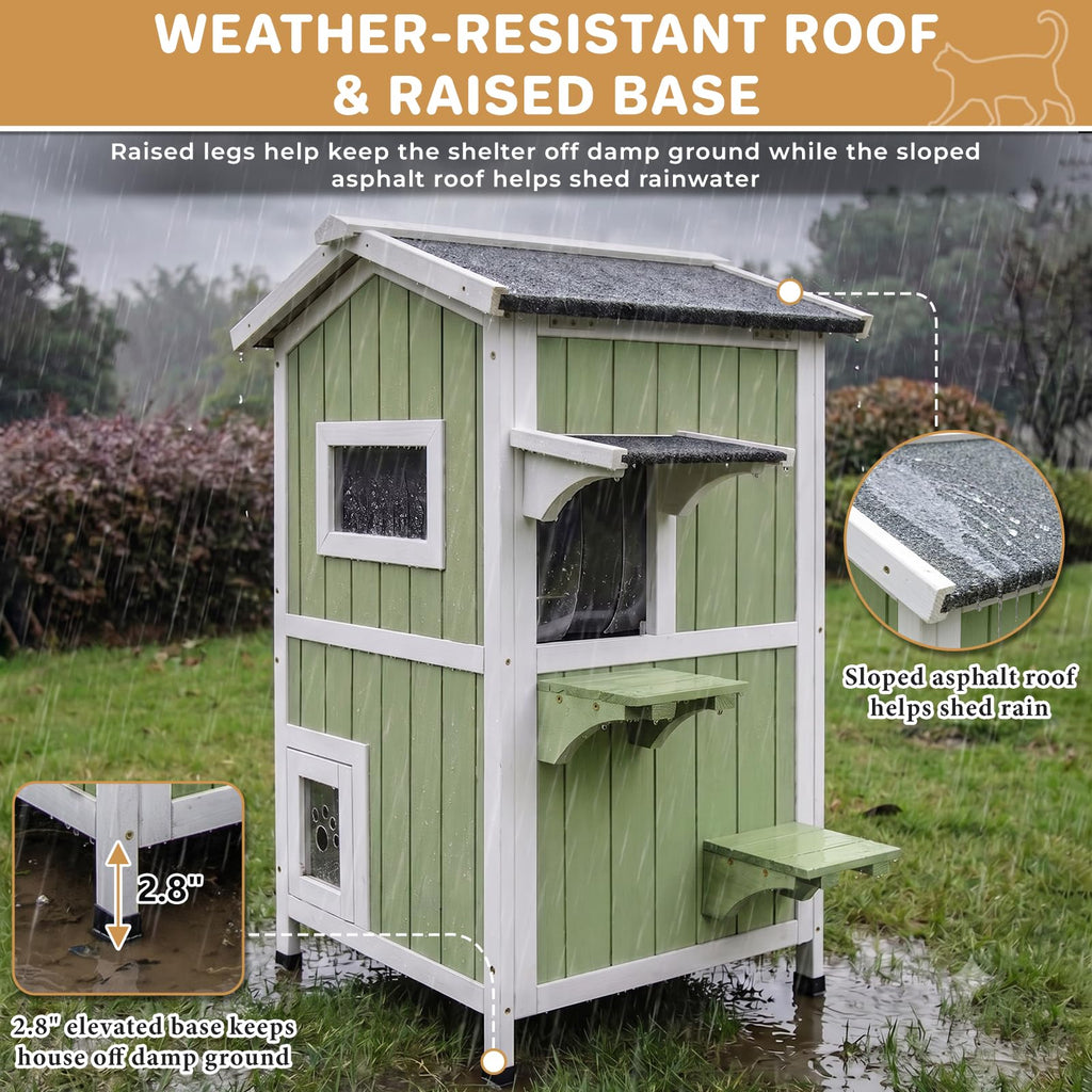 Weatherproof Wooden Outdoor Cat House Q8294