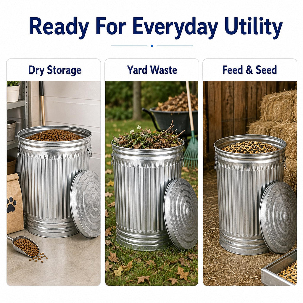 Galvanized Steel Trash Can with Locking Lid K48684