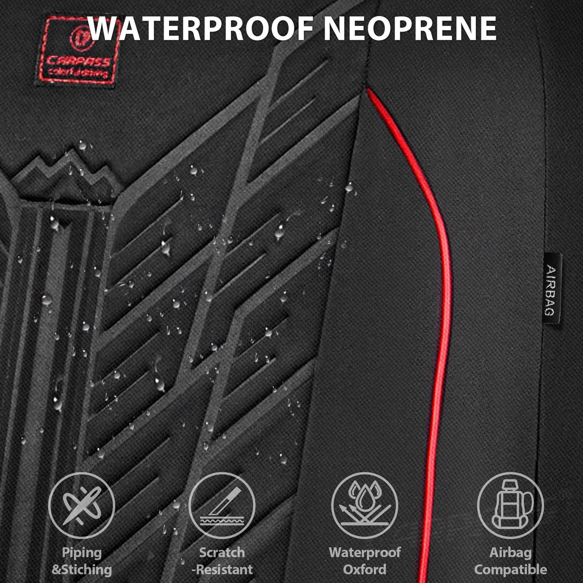 Waterproof Neoprene Car Seat Covers Full Set 5 Seats Black Red D347