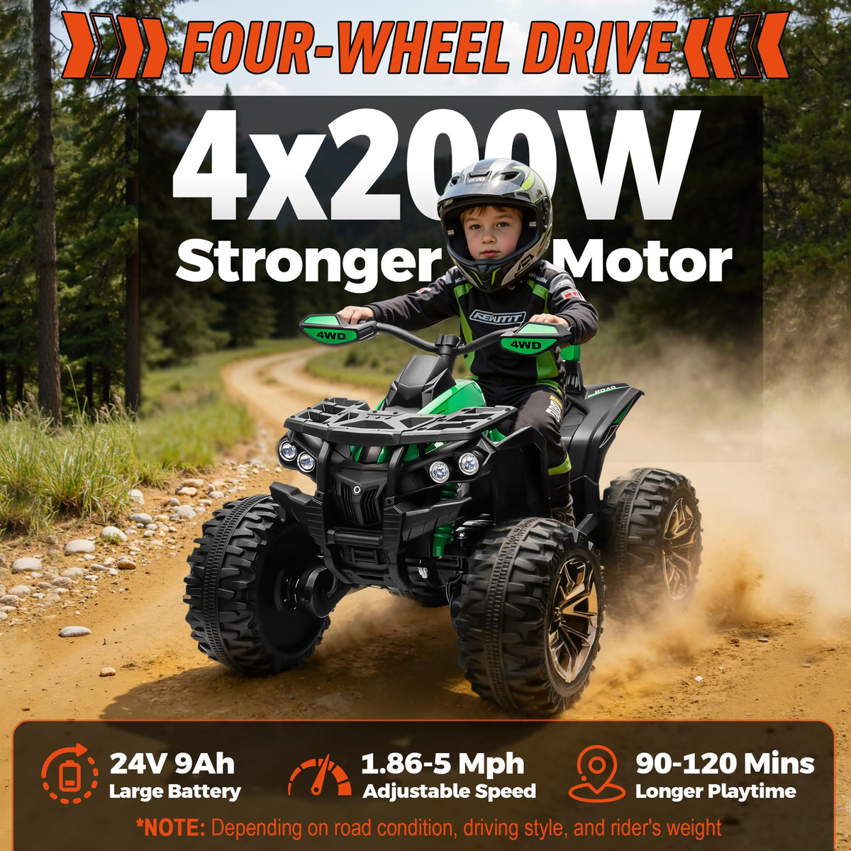24V Kids ATV 4 Wheeler Green M805433