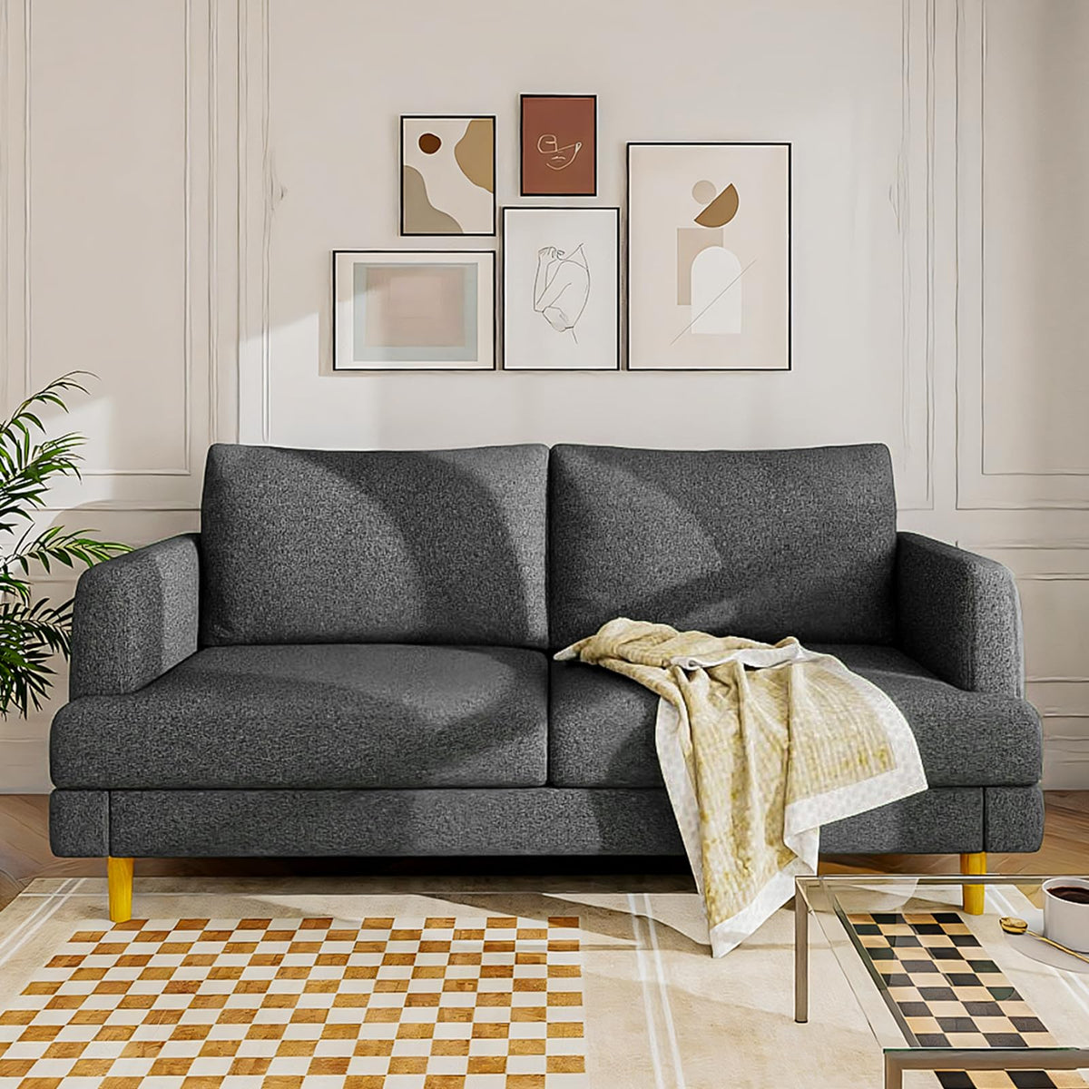 Dark Gray Upholstered 70" Loveseat Sofa Q809