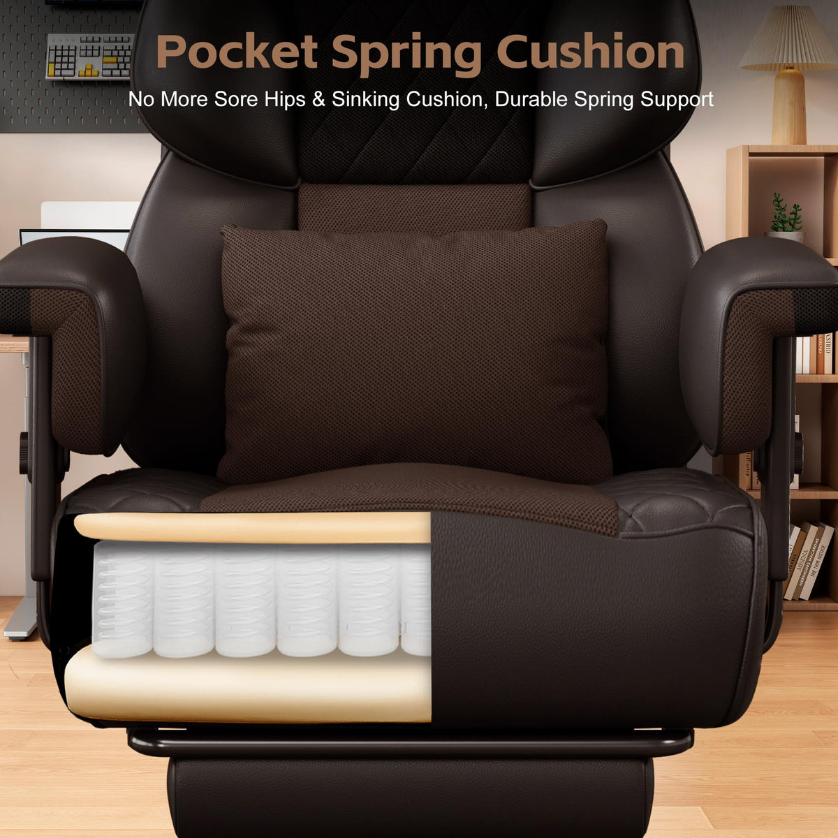 Brown Ergonomic High Back Office Chair with Footrest K351829