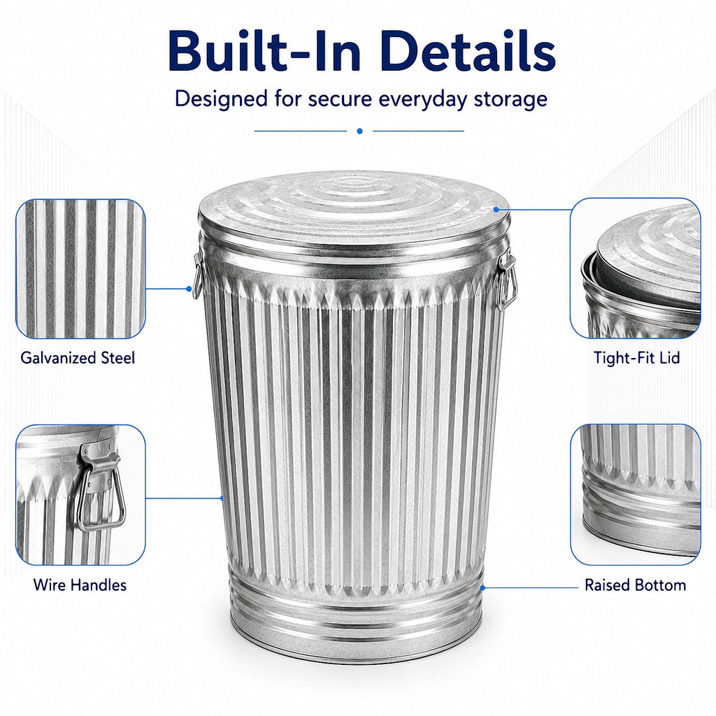 Galvanized Steel Trash Can with Locking Lid K48684