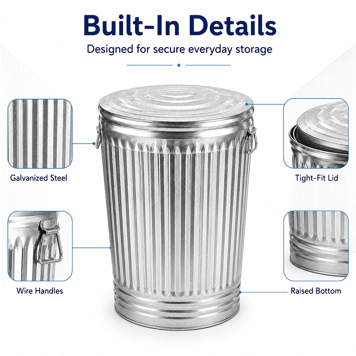 Galvanized Steel Trash Can with Locking Lid K48684