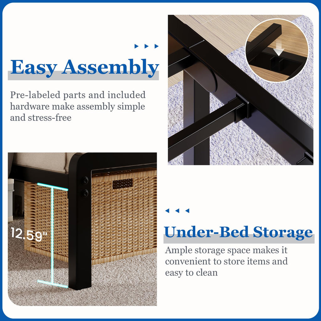 Twin Platform Bed Frame with Charging Station I125