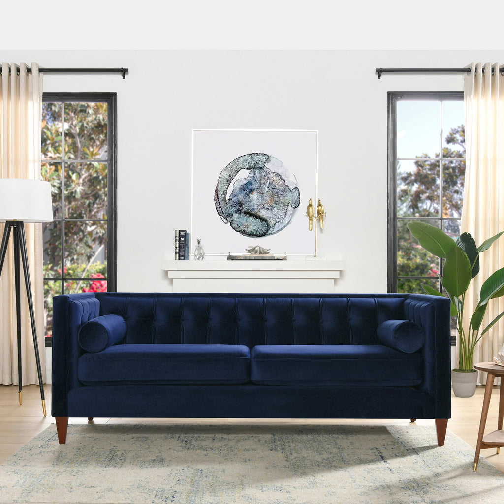 84" Navy Blue Velvet Tufted Sofa K720086