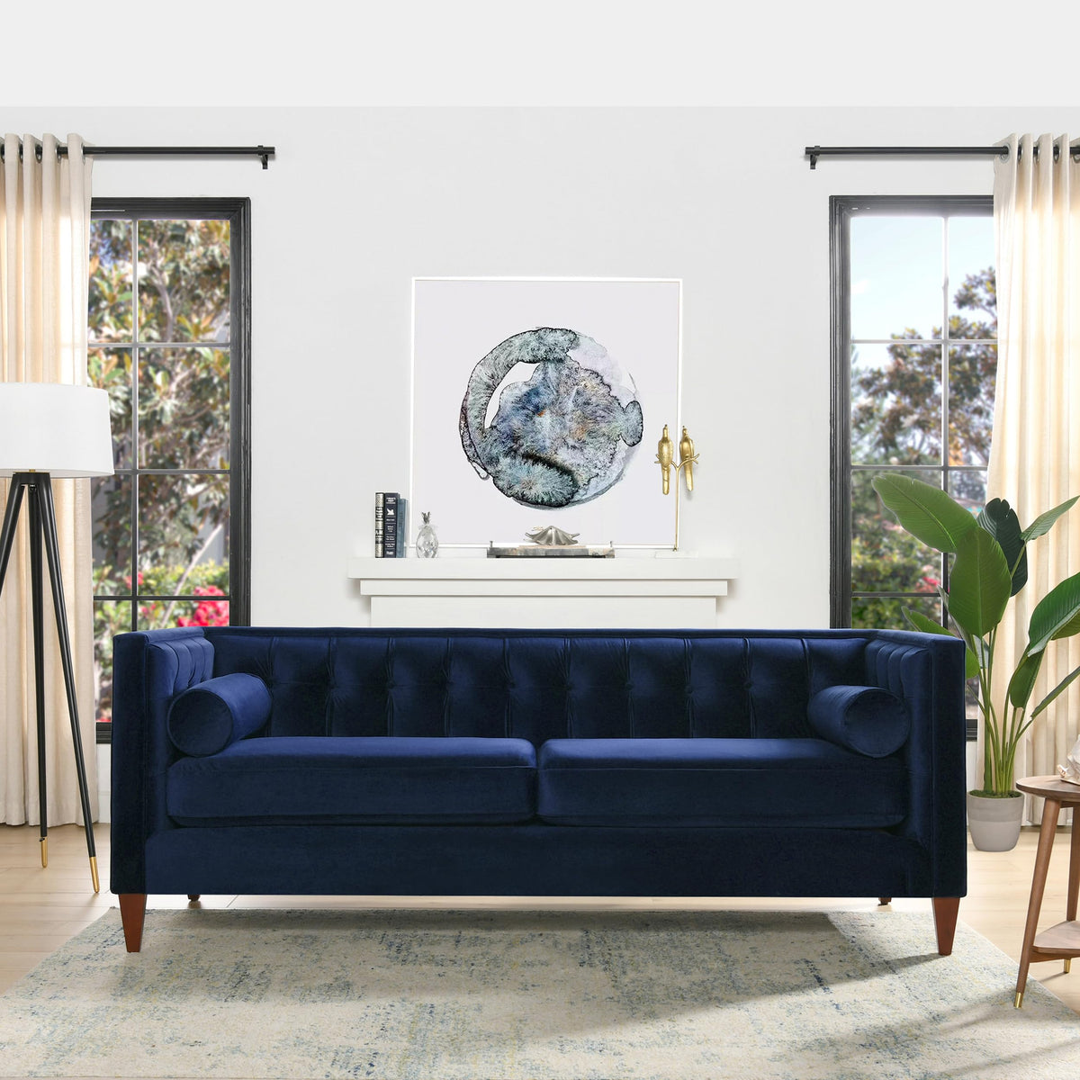 84" Navy Blue Velvet Tufted Sofa K720086
