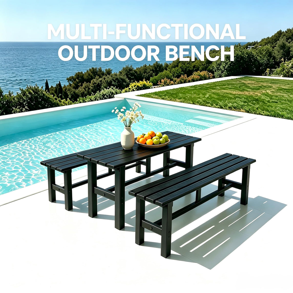 59 Inches Black 2-Person Aluminum Outdoor Bench W445677