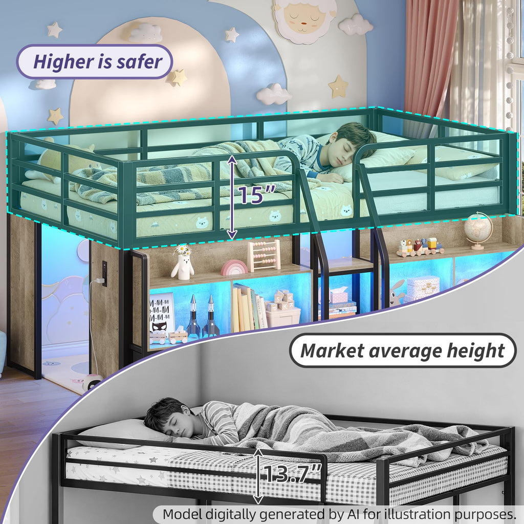 Twin Size Low Loft Bed with Storage V98066