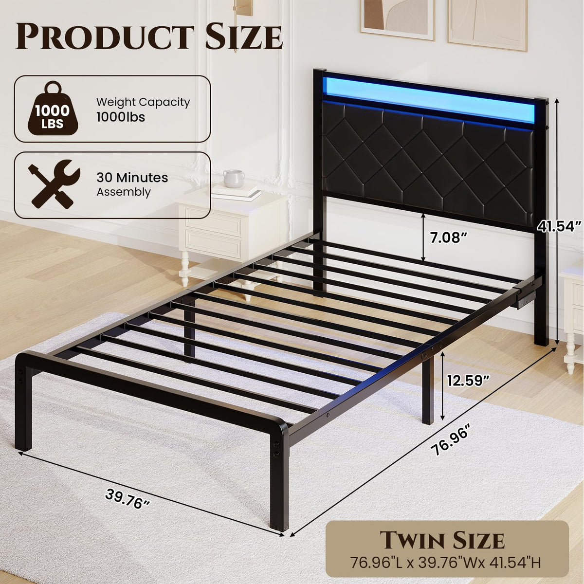 Twin Platform Bed Frame with Charging Station I125