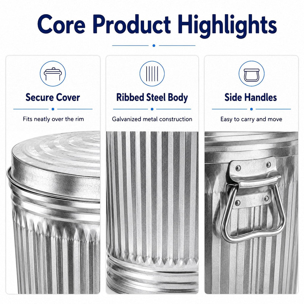 Galvanized Steel Trash Can with Locking Lid K48684