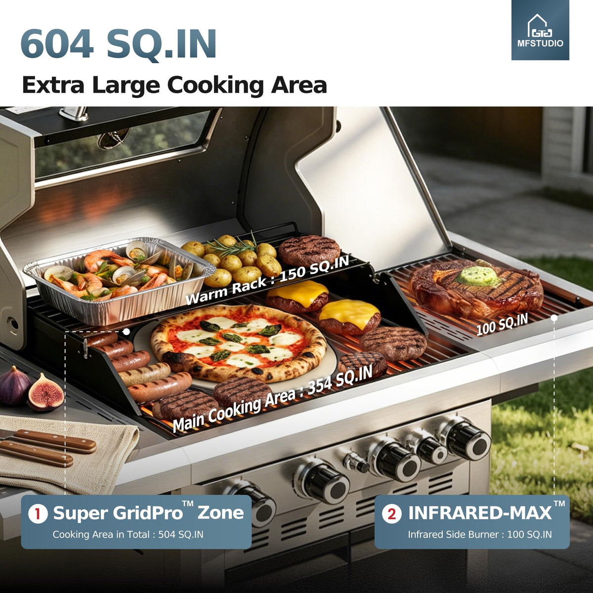 4 Burner Gas Grill with Infrared Side Burner T6442
