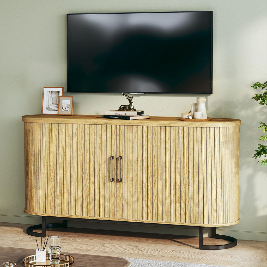 Sideboard Buffet Cabinet with Storage, Fluted Tambour, Adjustable Shelves J442