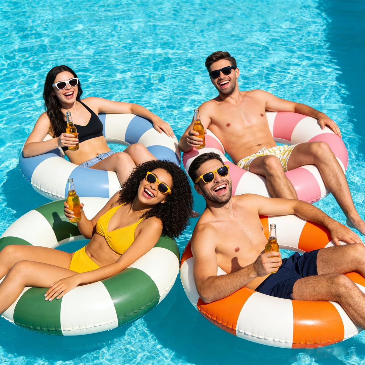 Large Inflatable Pool Float 36 Inch Striped Swim Rings T8912