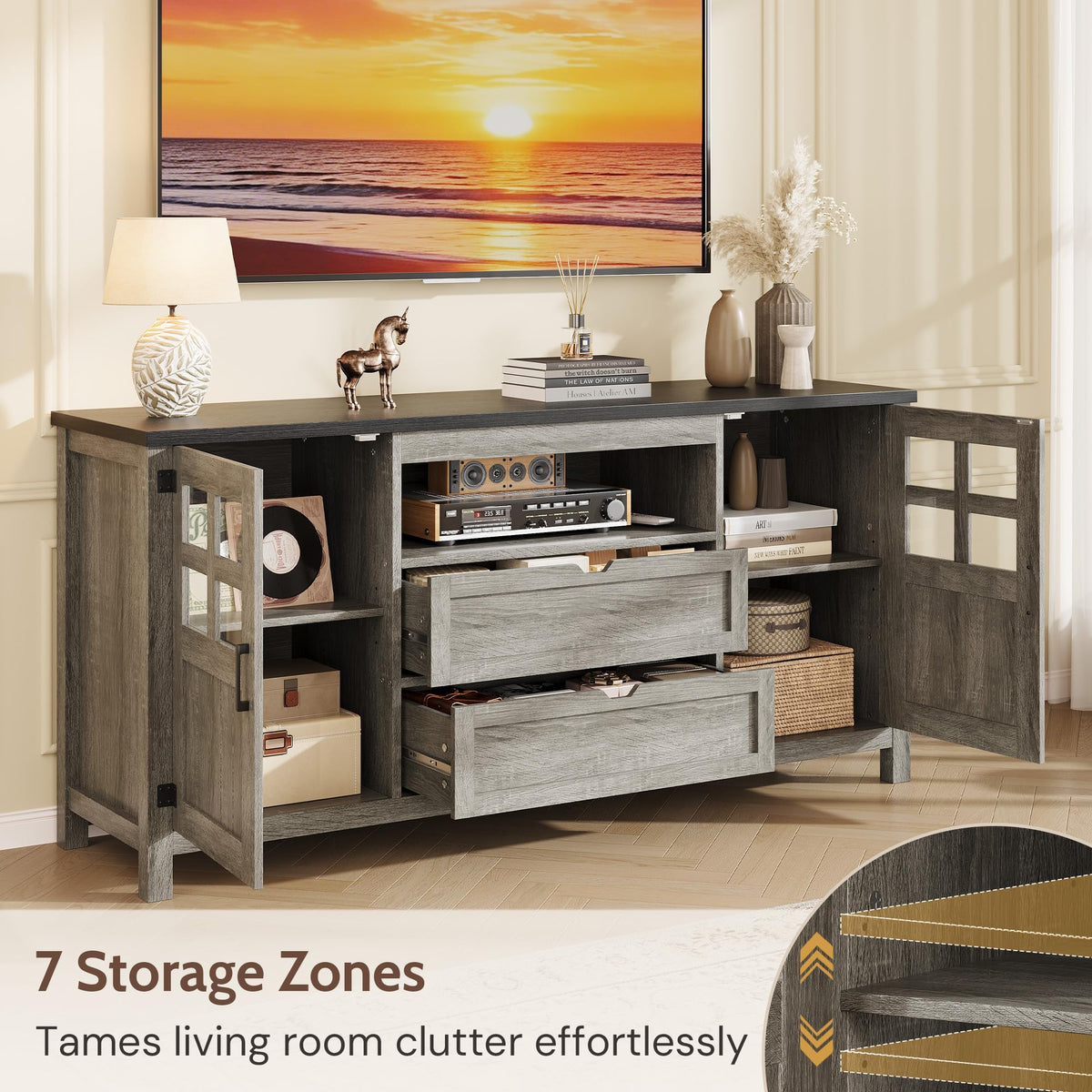 66'' Farmhouse TV Stand with Storage W2178