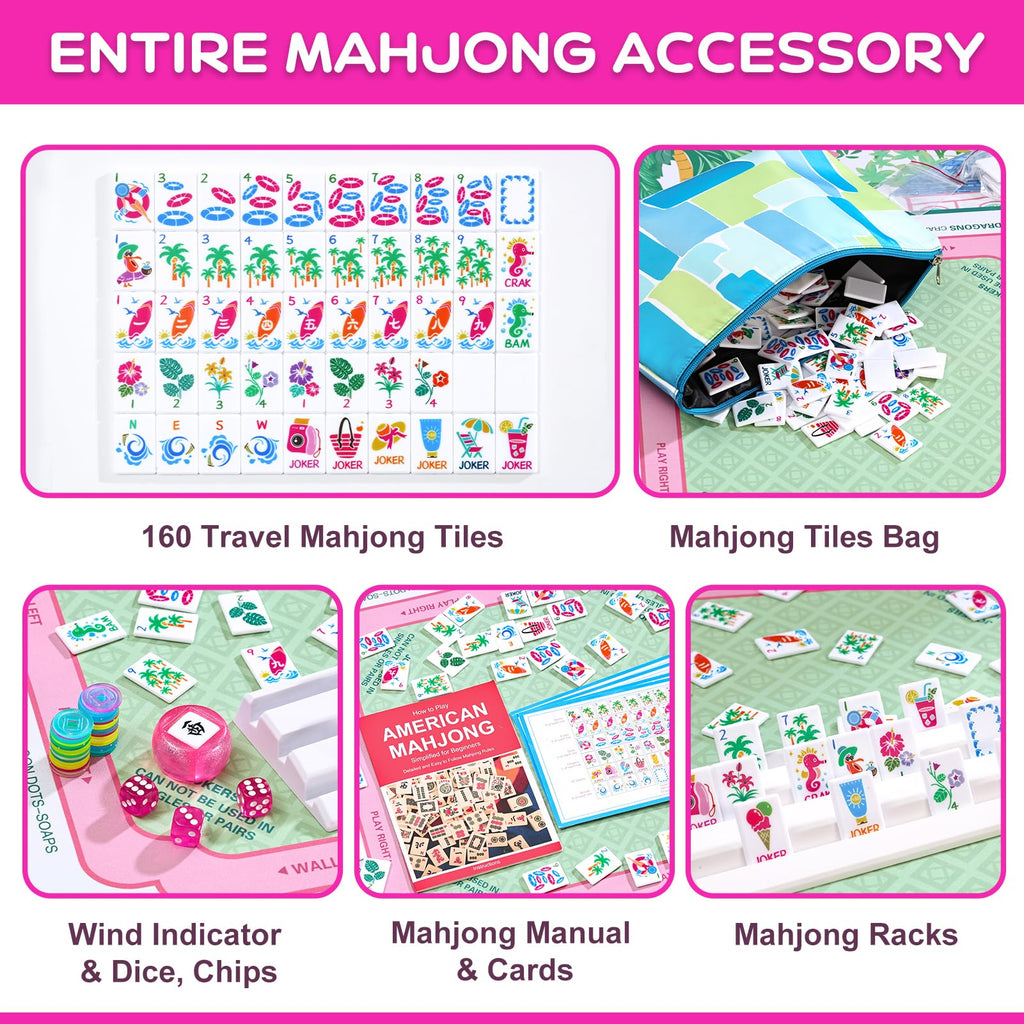 160 Tiles Thin Plastic Mahjong Set with Bag and 4 Racks V36462