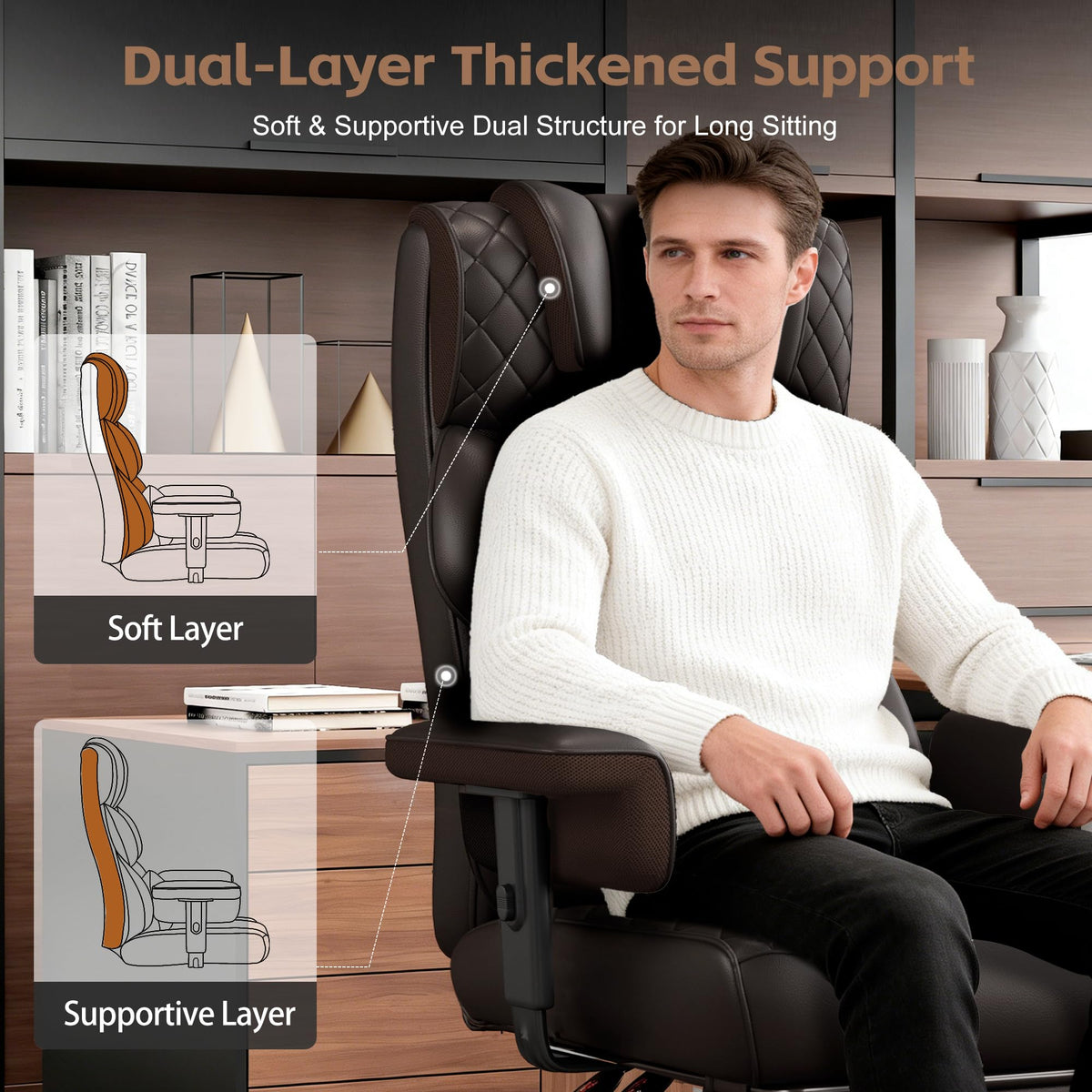 Brown Ergonomic High Back Office Chair with Footrest K351829