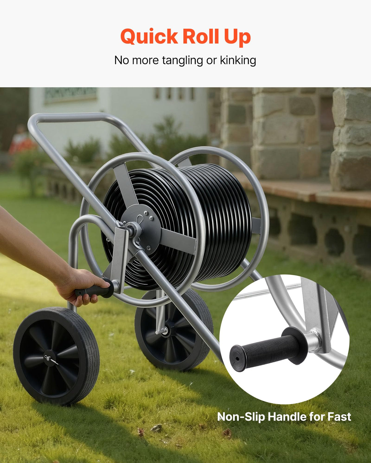 200/300 ft Garden Hose Reel Cart with Two Wheels H6680