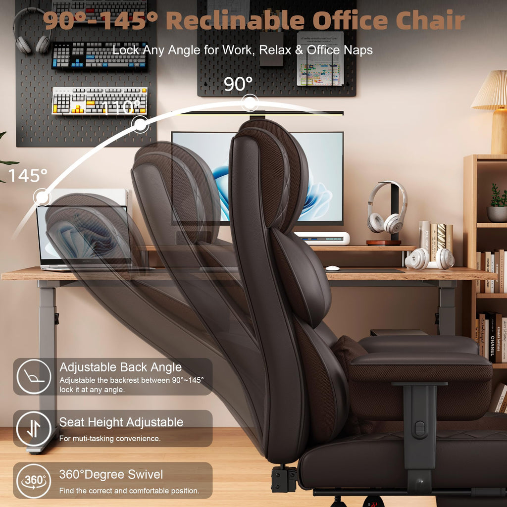 Brown Ergonomic High Back Office Chair with Footrest K351829