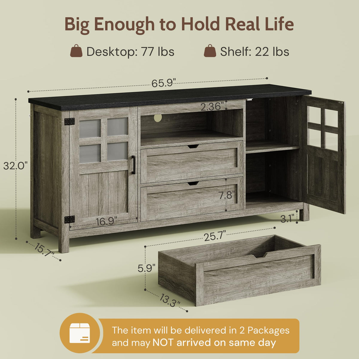 66'' Farmhouse TV Stand with Storage W2178
