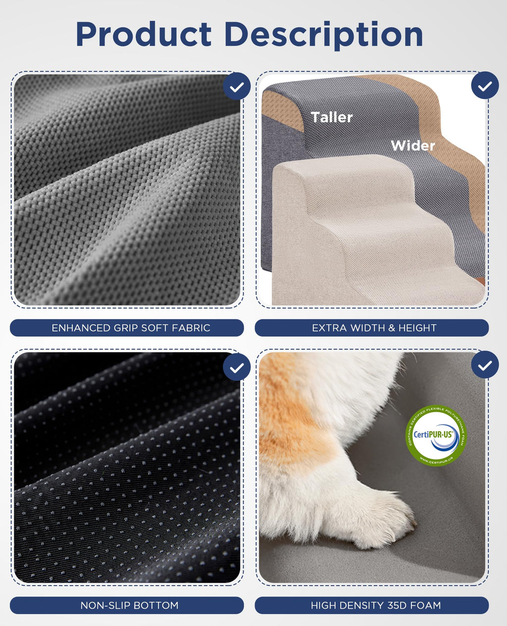 Gray 5-Step Curved Dog Stairs Ramp D411