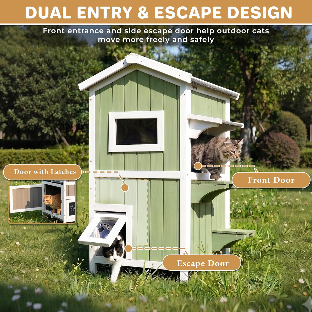 Weatherproof Wooden Outdoor Cat House Q8294