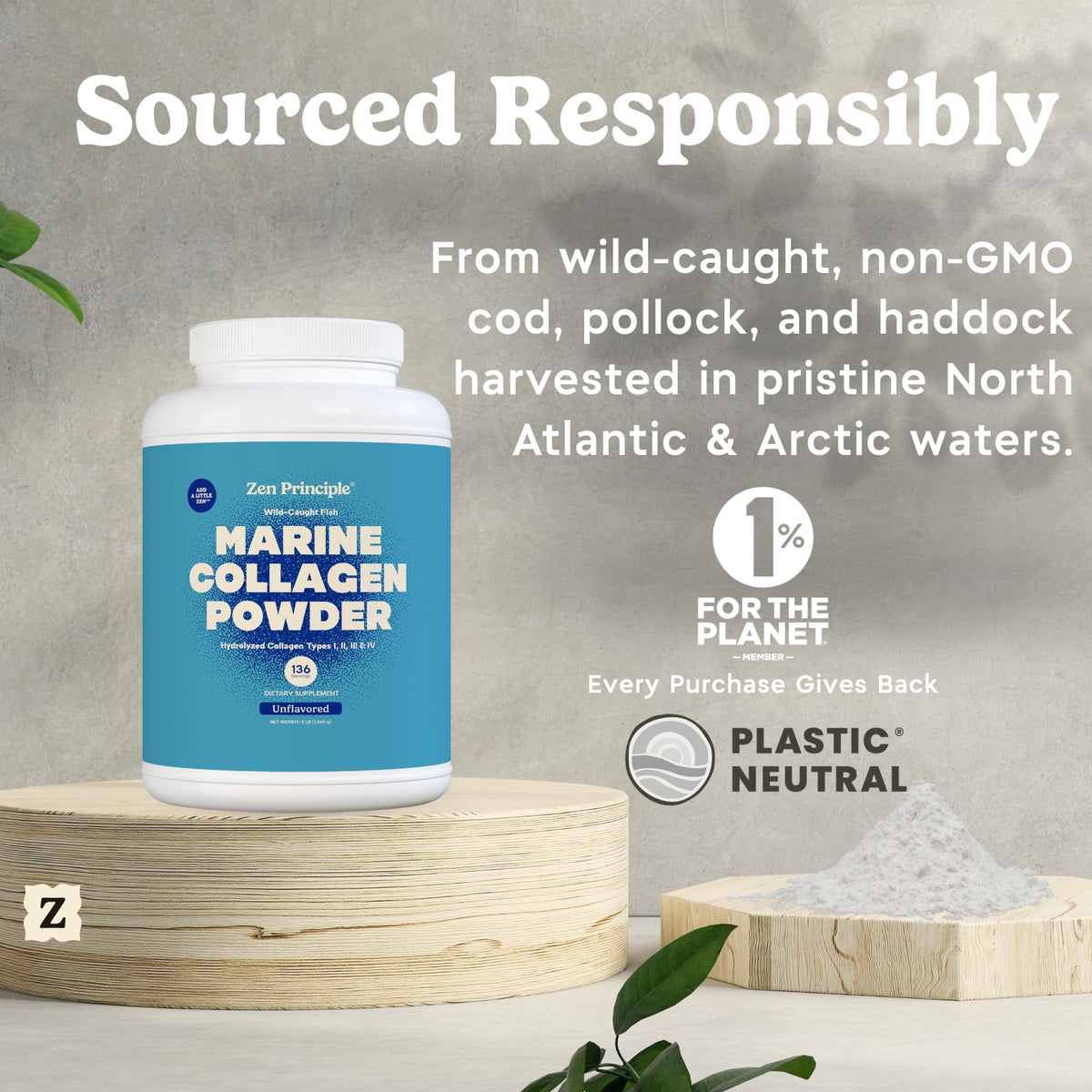 Marine Collagen Peptides Powder 3 lb. Wild-Caught Fish, Non-GMO. Hydrolyzed Types I, II, III & IV Protein. E95268