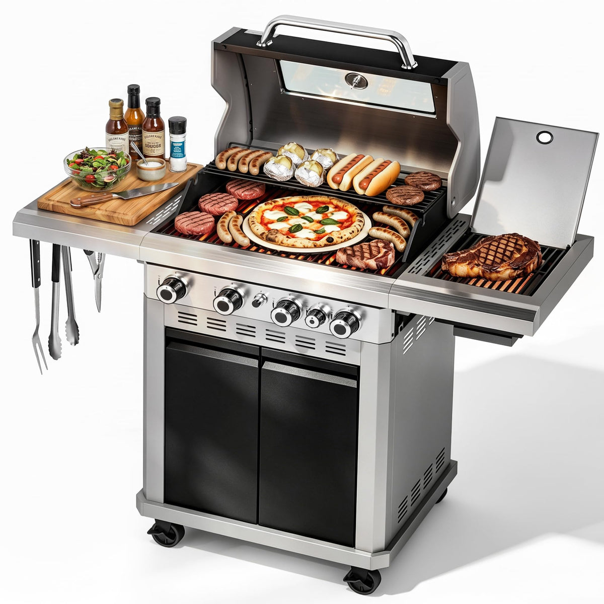 4 Burner Gas Grill with Infrared Side Burner T6442