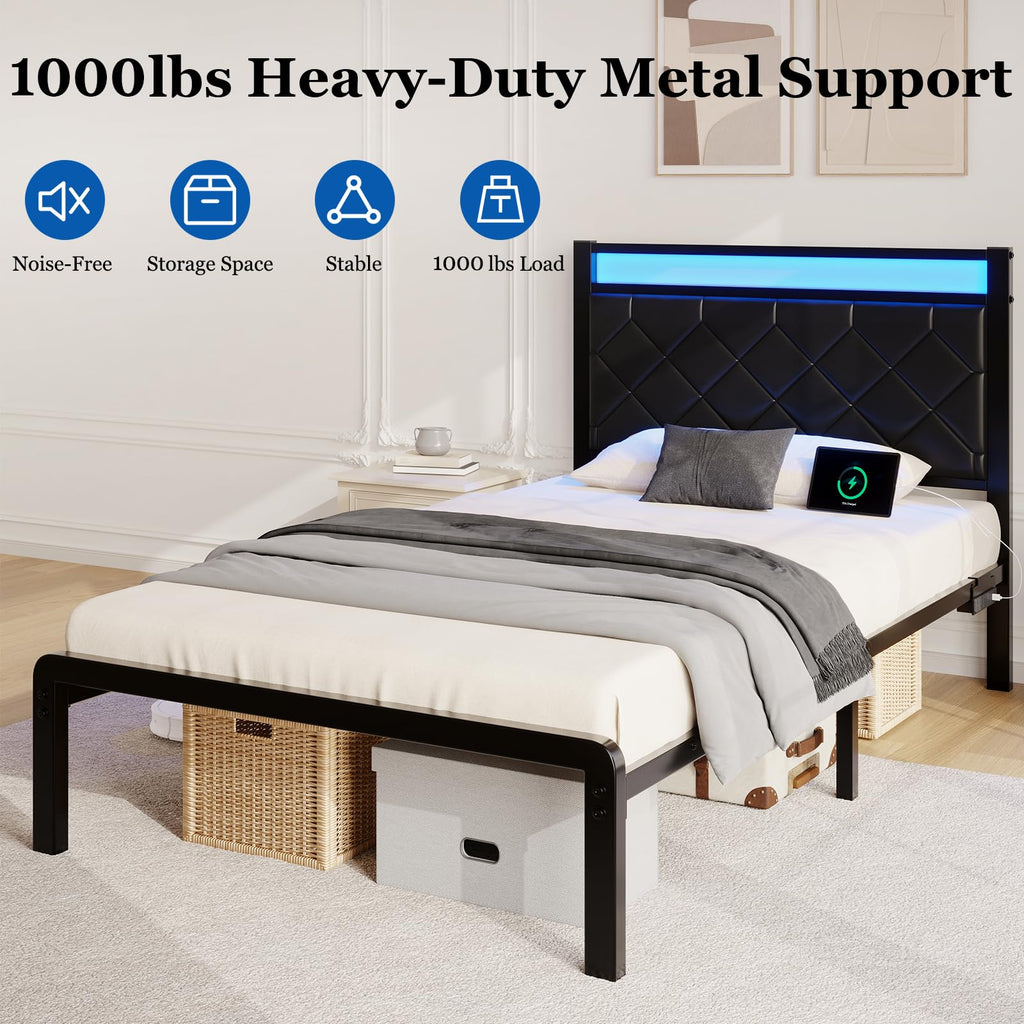 Twin Platform Bed Frame with Charging Station I125
