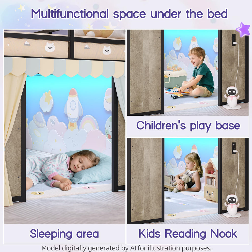 Twin Size Low Loft Bed with Storage V98066