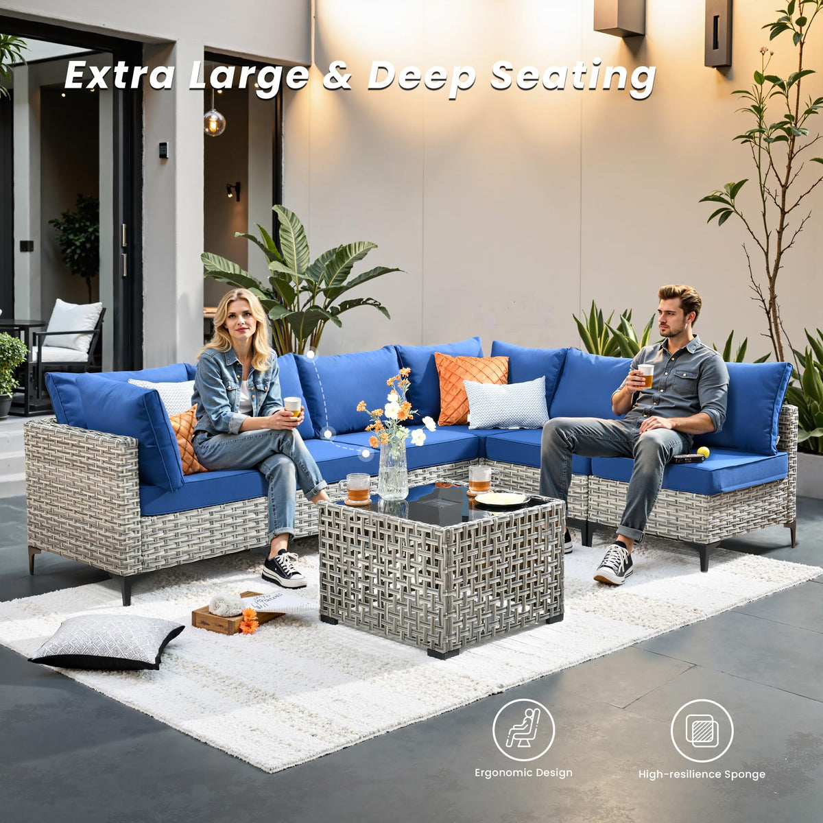 5 PCS Rattan Patio Conversation Set with Coffee Table N359