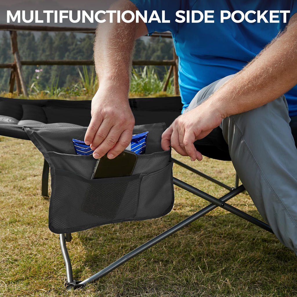 Extra Wide Heavy Duty Oversized Sleeping Cot with Carry Bag Black G378903