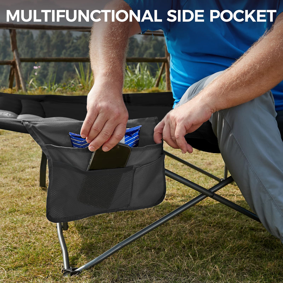Extra Wide Heavy Duty Oversized Sleeping Cot with Carry Bag Black G378903