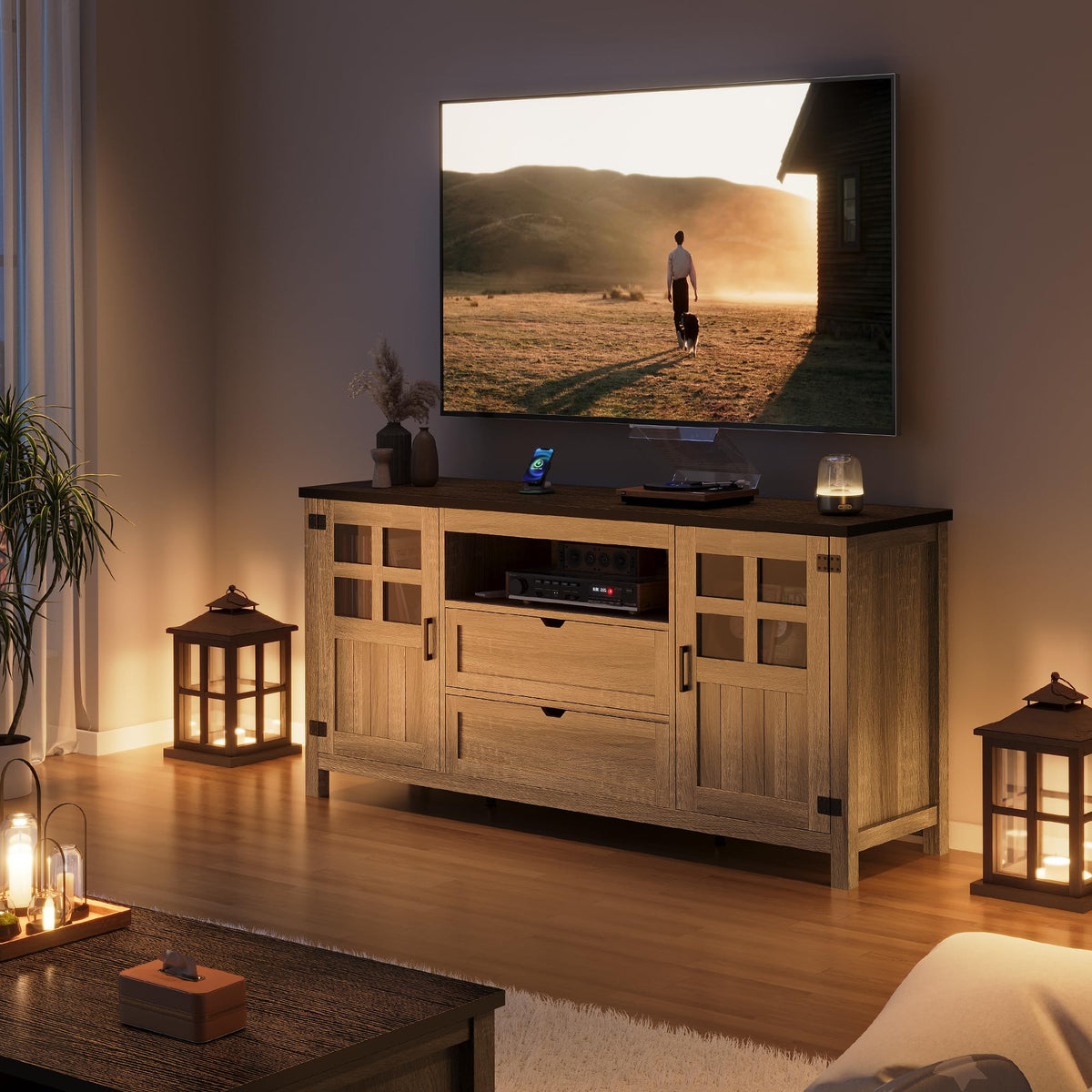 66'' Farmhouse TV Stand with Storage W2178
