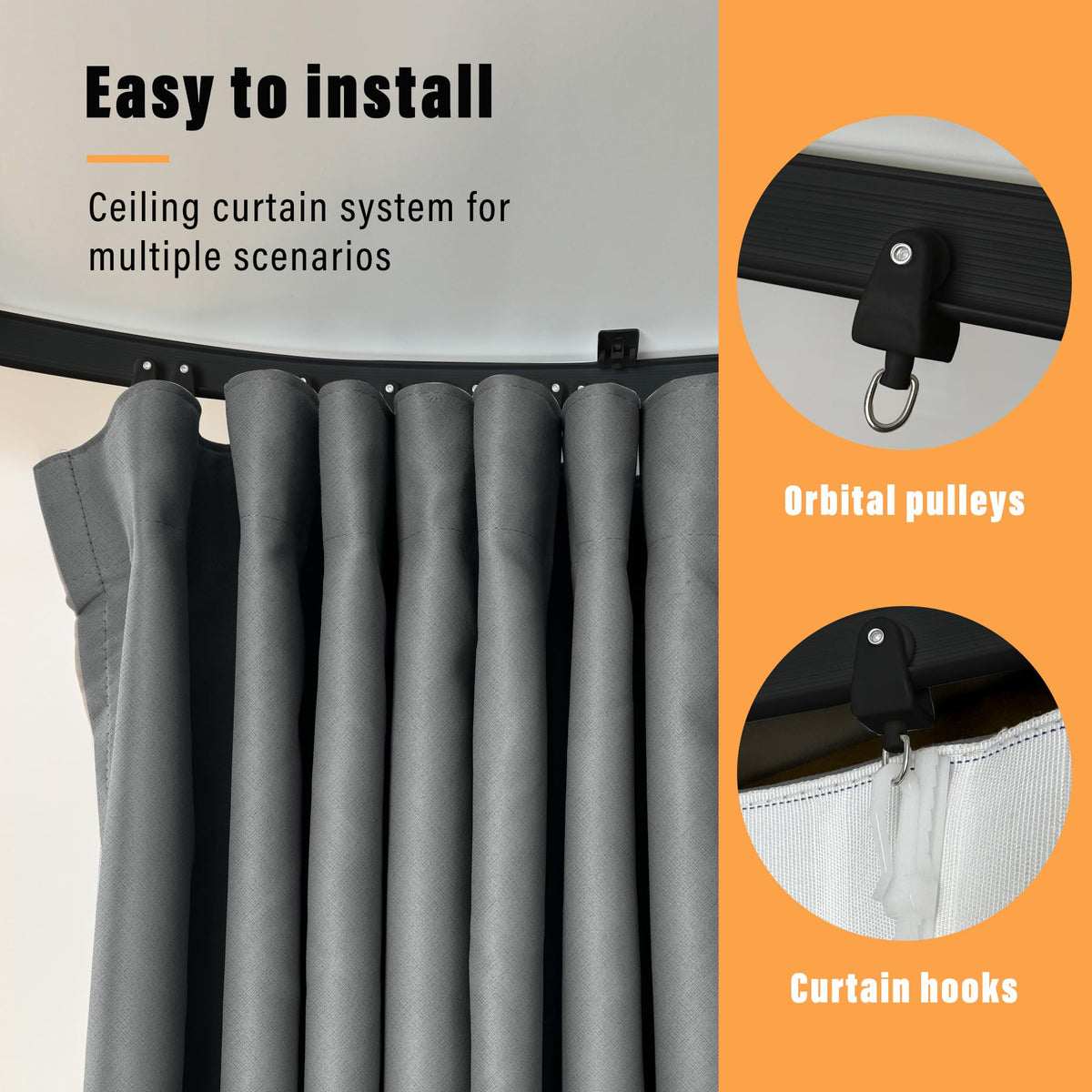 Blackout Room Divider Curtains with Ceiling Tracks Set D56396
