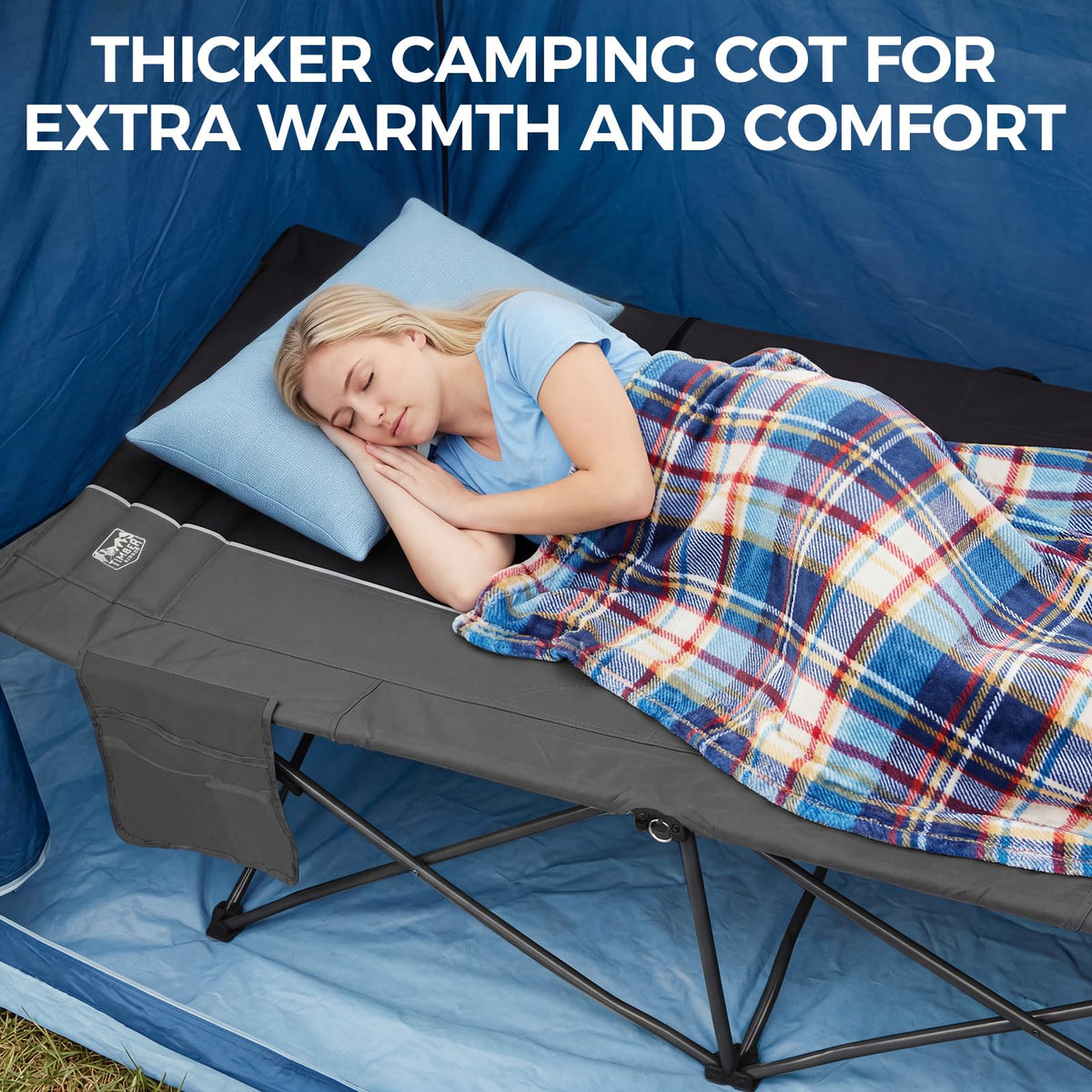 Extra Wide Heavy Duty Oversized Sleeping Cot with Carry Bag Black G378903