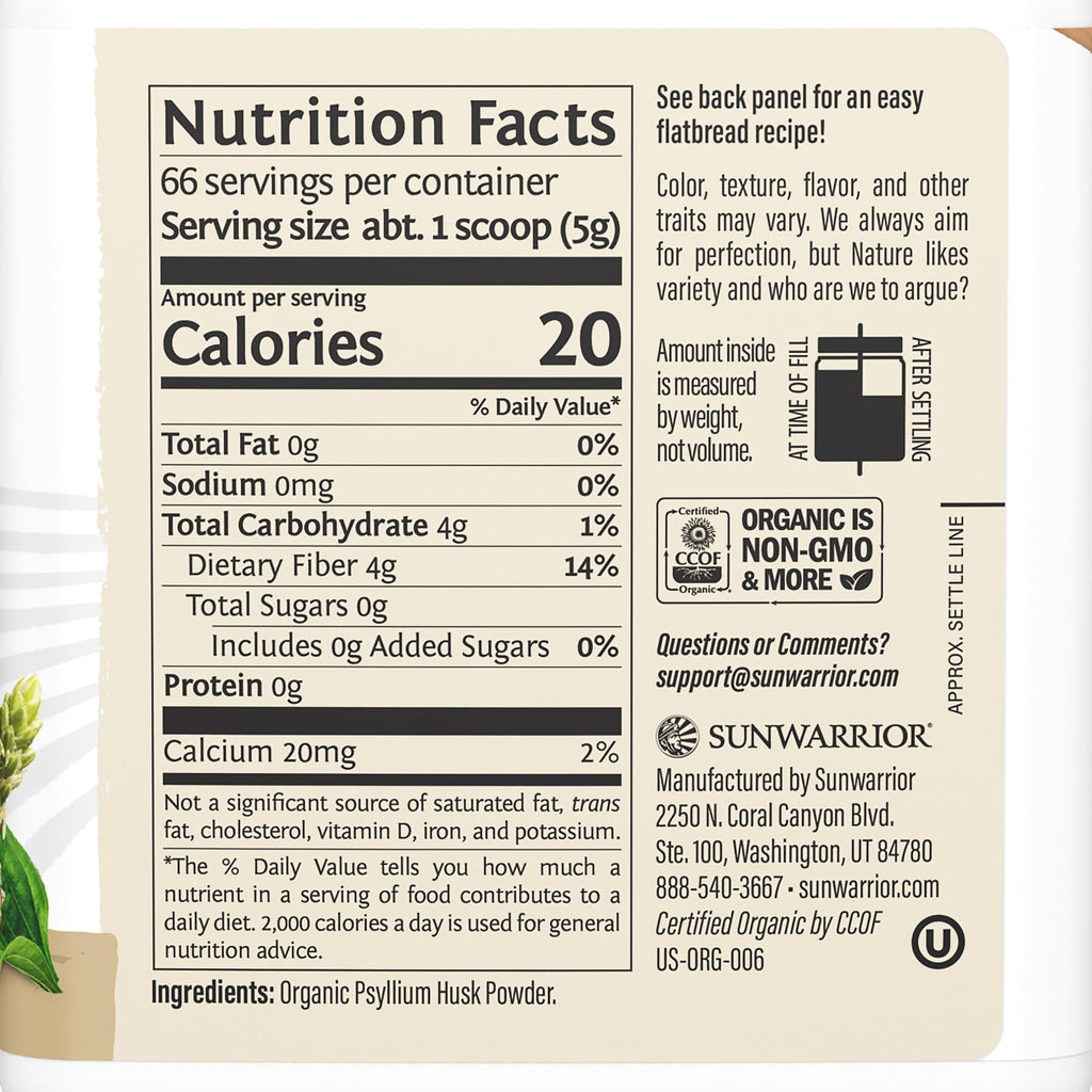 Organic Psyllium Husk Powder Fiber 66 Servings T732