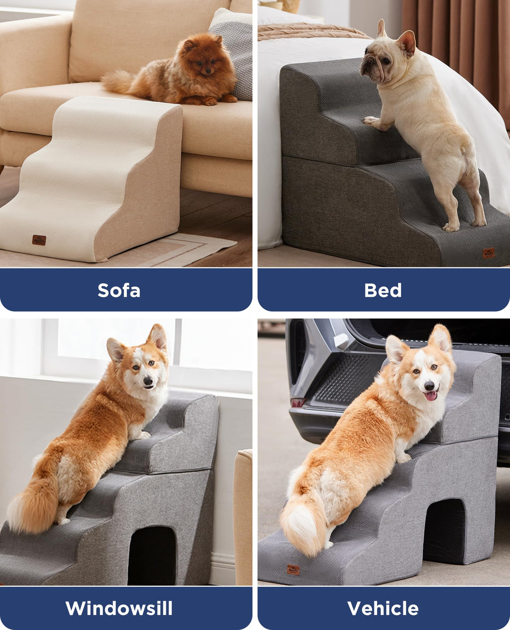 Gray 5-Step Curved Dog Stairs Ramp D411