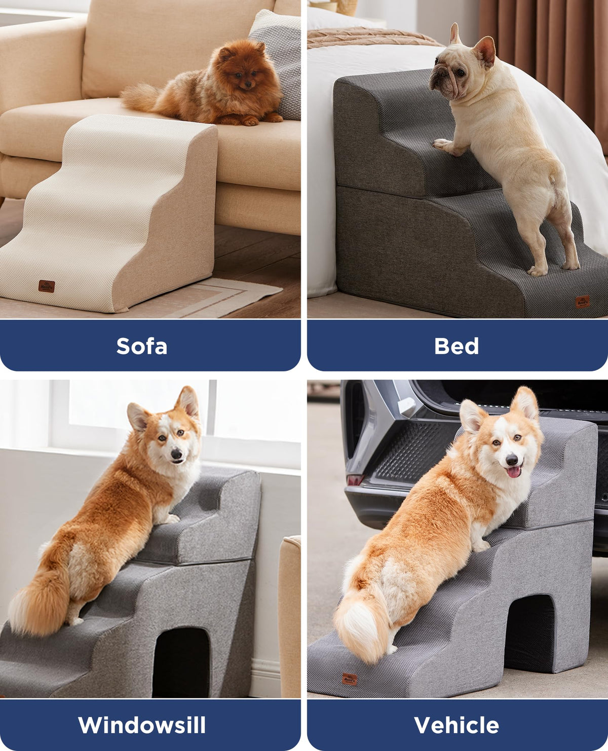 Gray 5-Step Curved Dog Stairs Ramp D411
