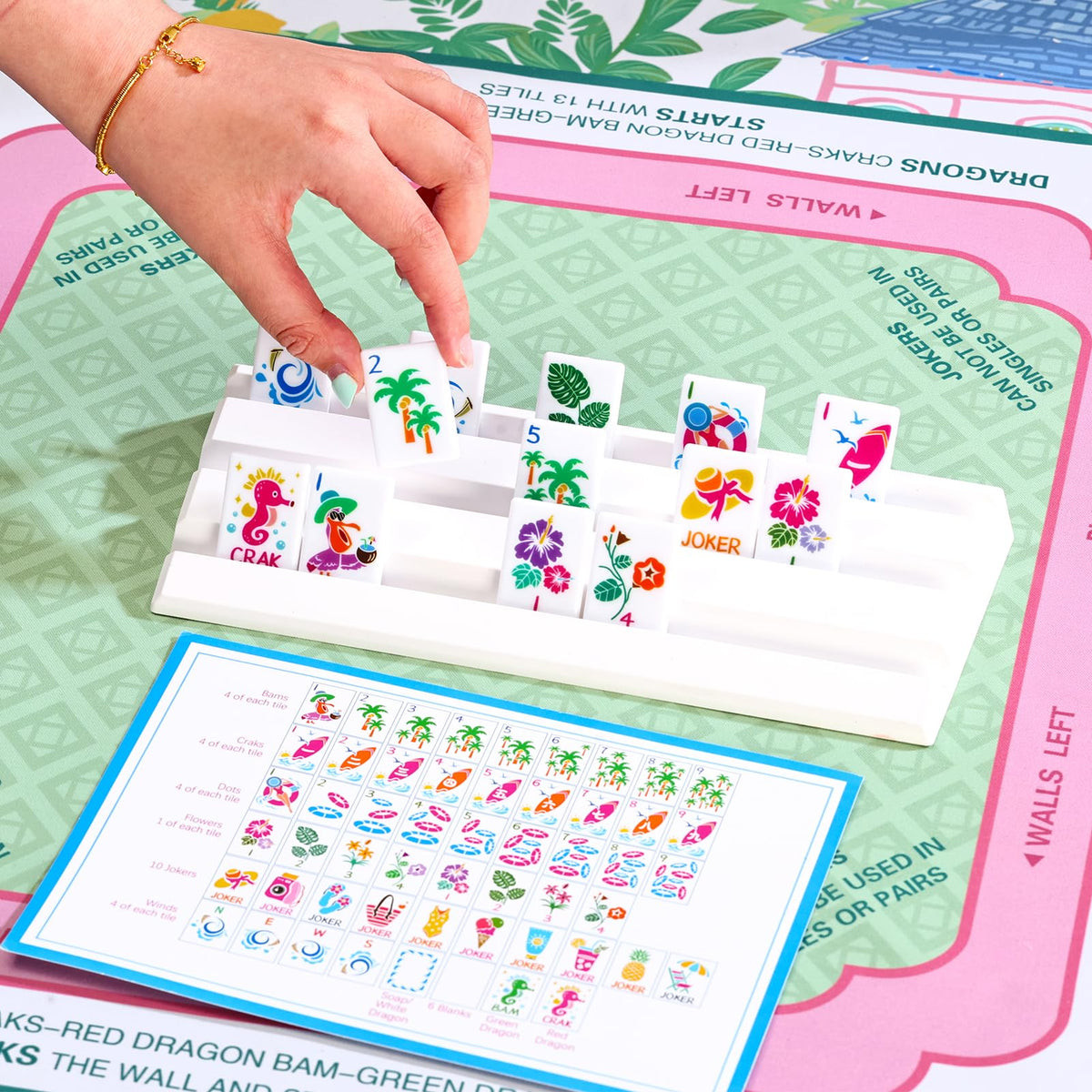 160 Tiles Thin Plastic Mahjong Set with Bag and 4 Racks V36462